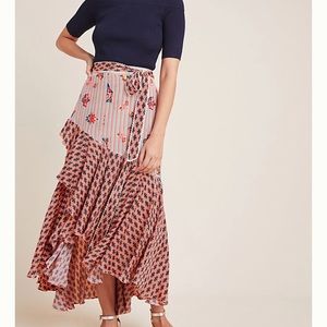 Anthropologie Navy, Pink & Coral Mixed-Print Maxi Skirt